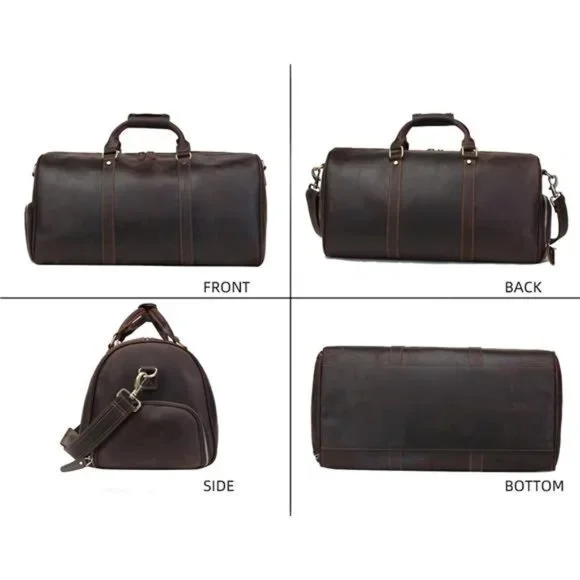 Men's Leather Duffel Bag Vintage Full Grain Leather w/ Shoes Compartment Leather
